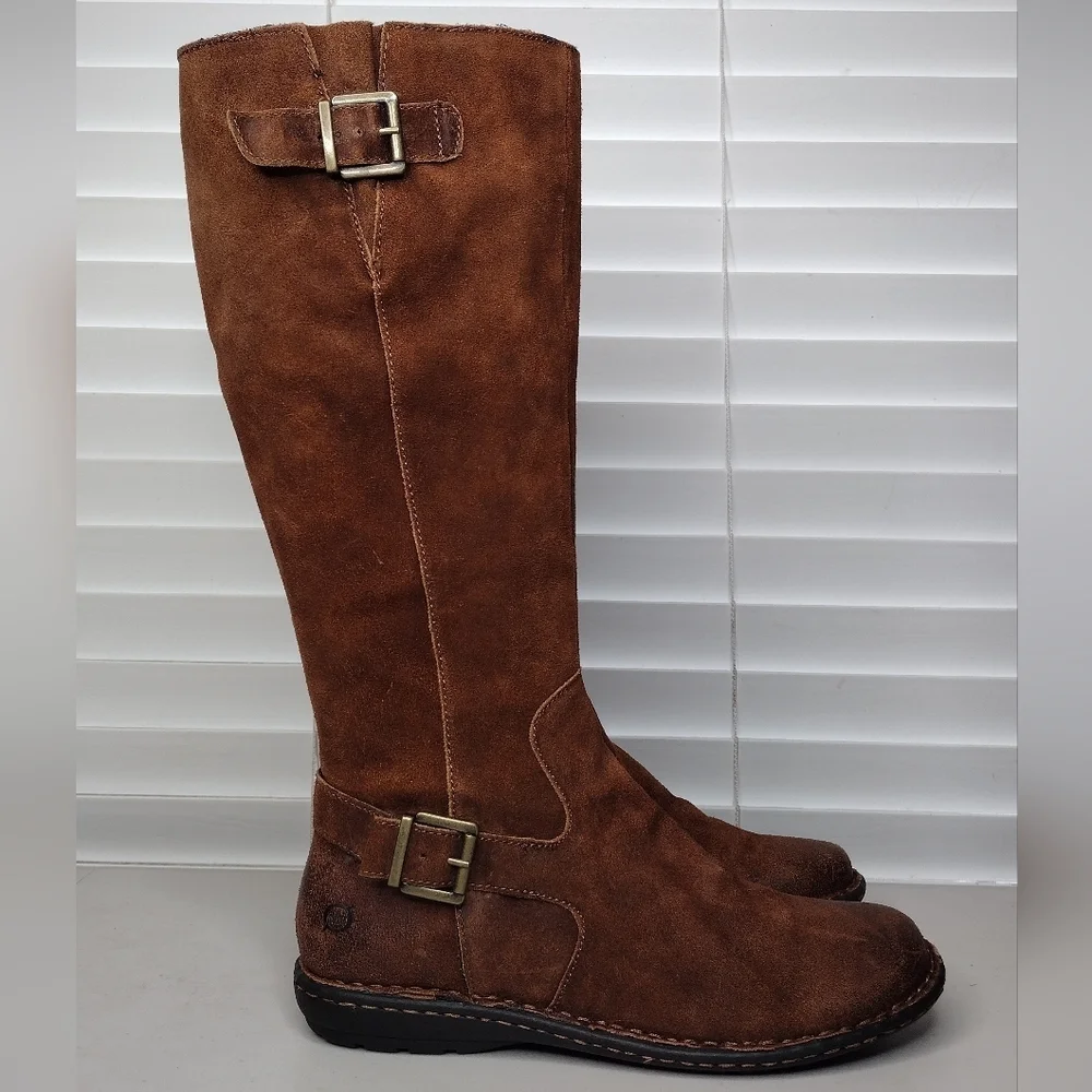 Born Brown Distressed Buckle Riding Tall Over The Knee Boots Sz 8M